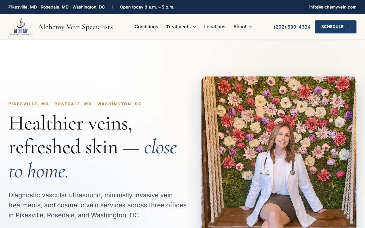 Alchemy Vein Specialists website rebuild by ReadyMadeSites
